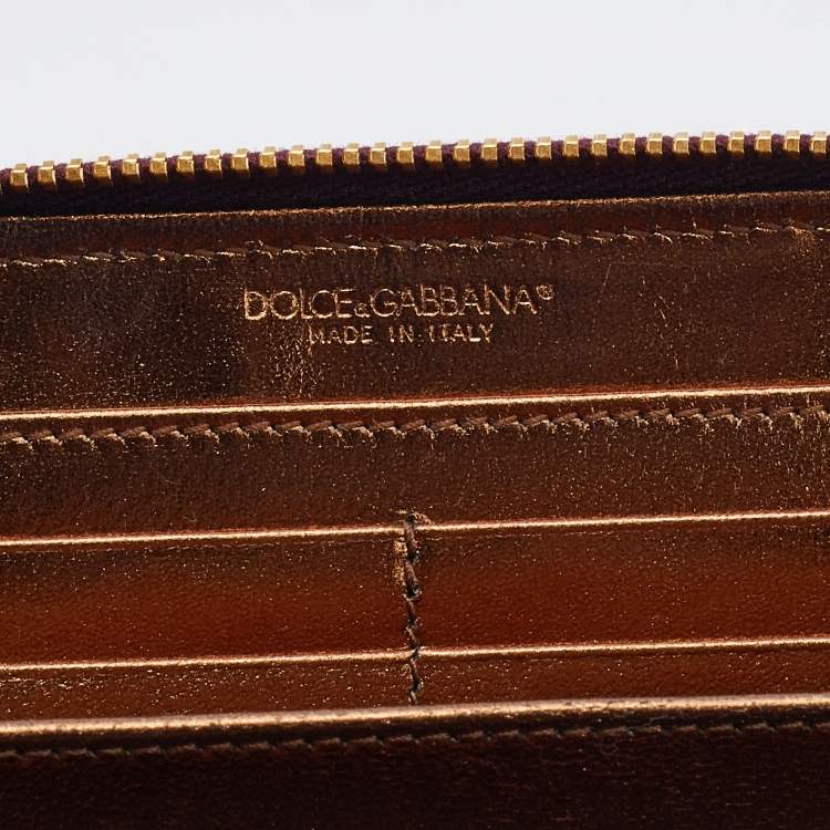 Pre Owned Dolce & Gabbana Plum Purple Leather Zip Around Continental Wallet