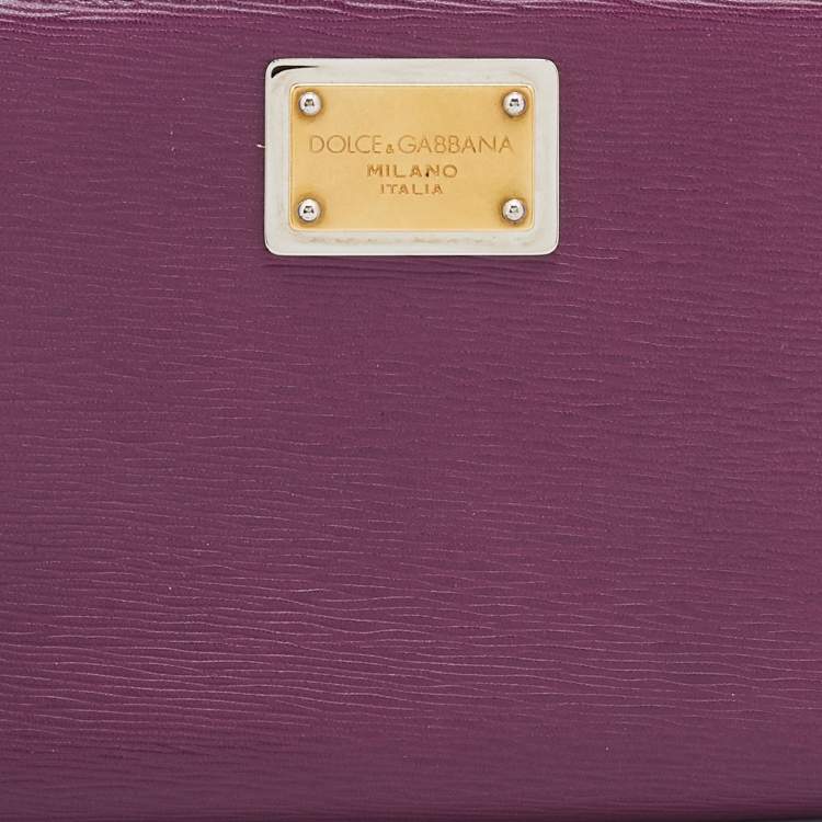 Pre Owned Dolce & Gabbana Plum Purple Leather Zip Around Continental Wallet