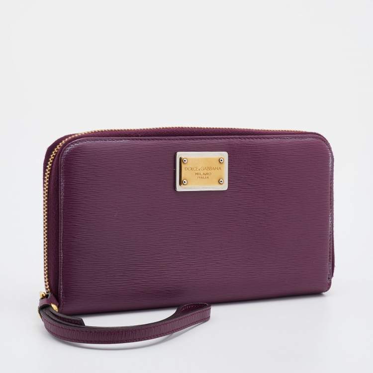 Pre Owned Dolce & Gabbana Plum Purple Leather Zip Around Continental Wallet