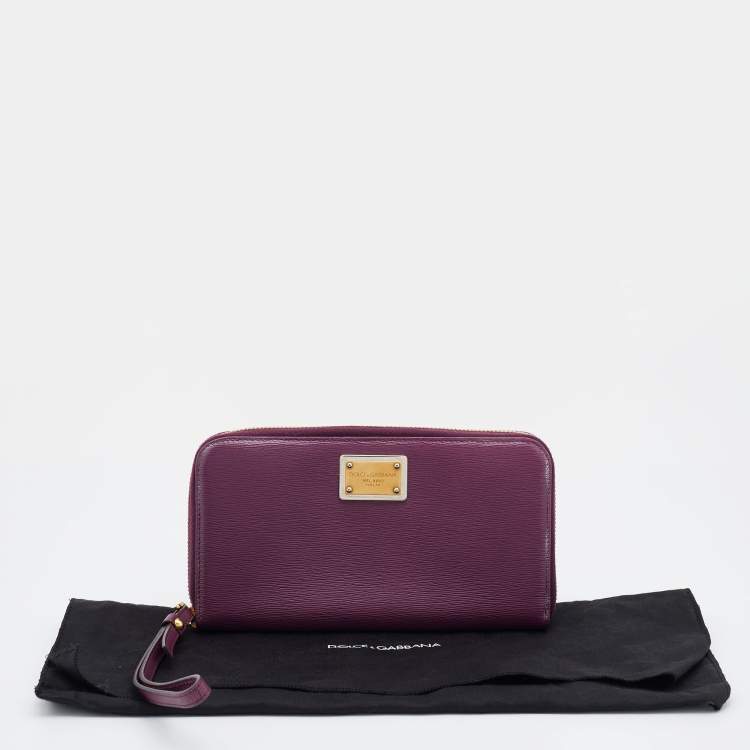 Pre Owned Dolce & Gabbana Plum Purple Leather Zip Around Continental Wallet