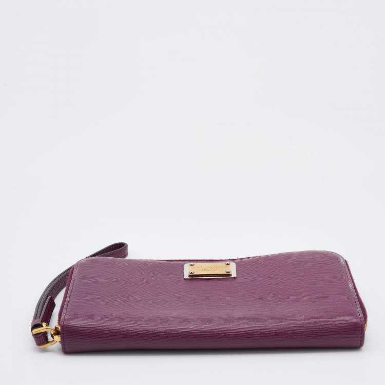 Pre Owned Dolce & Gabbana Plum Purple Leather Zip Around Continental Wallet
