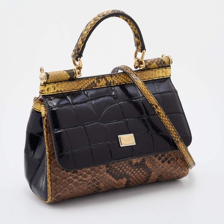 Pre Owned Dolce & Gabbana Multicolor Crocodile and Python Small Miss Sicily Top Handle Bag