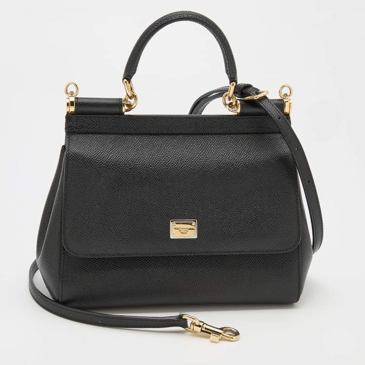 Pre Owned Dolce & Gabbana Black Leather Small Miss Sicily Top Handle Bag