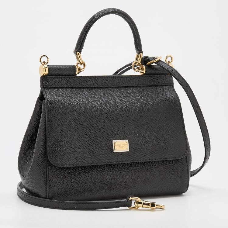 Pre Owned Dolce & Gabbana Black Leather Small Miss Sicily Top Handle Bag