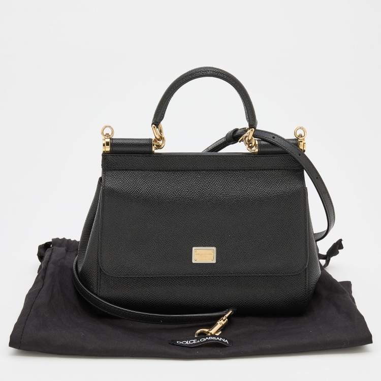 Pre Owned Dolce & Gabbana Black Leather Small Miss Sicily Top Handle Bag