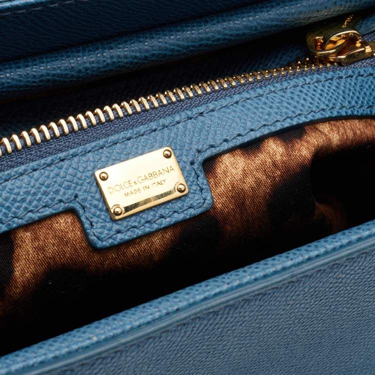Pre Owned Dolce & Gabbana Blue Leather Padlock Top Handle Bag