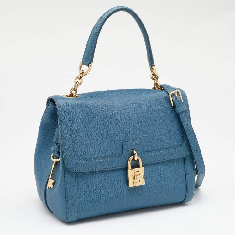Pre Owned Dolce & Gabbana Blue Leather Padlock Top Handle Bag