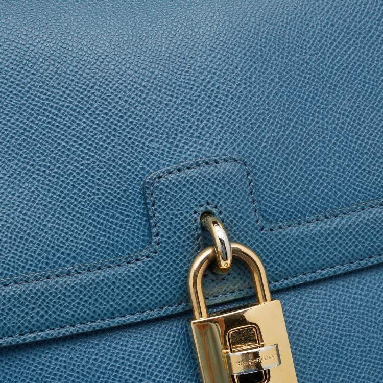Pre Owned Dolce & Gabbana Blue Leather Padlock Top Handle Bag