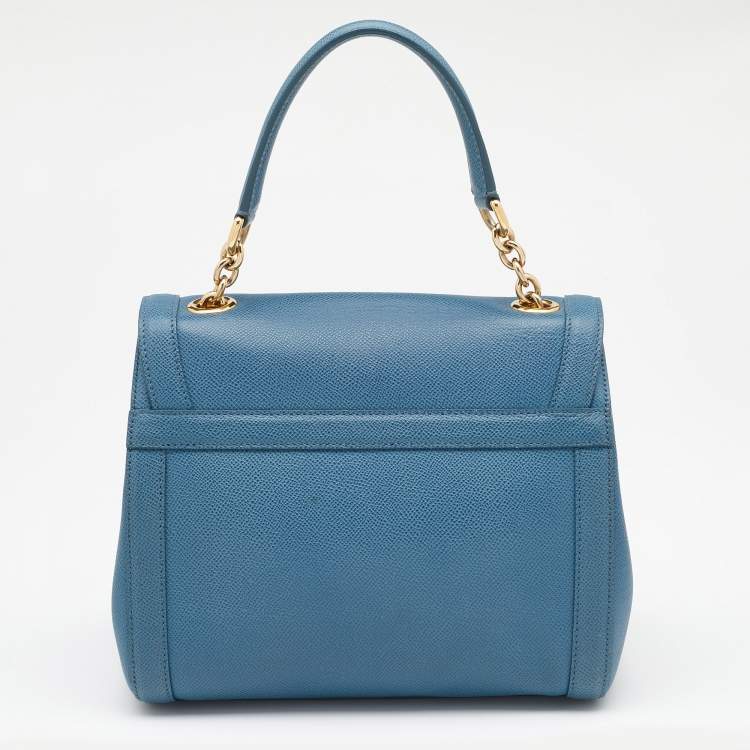 Pre Owned Dolce & Gabbana Blue Leather Padlock Top Handle Bag