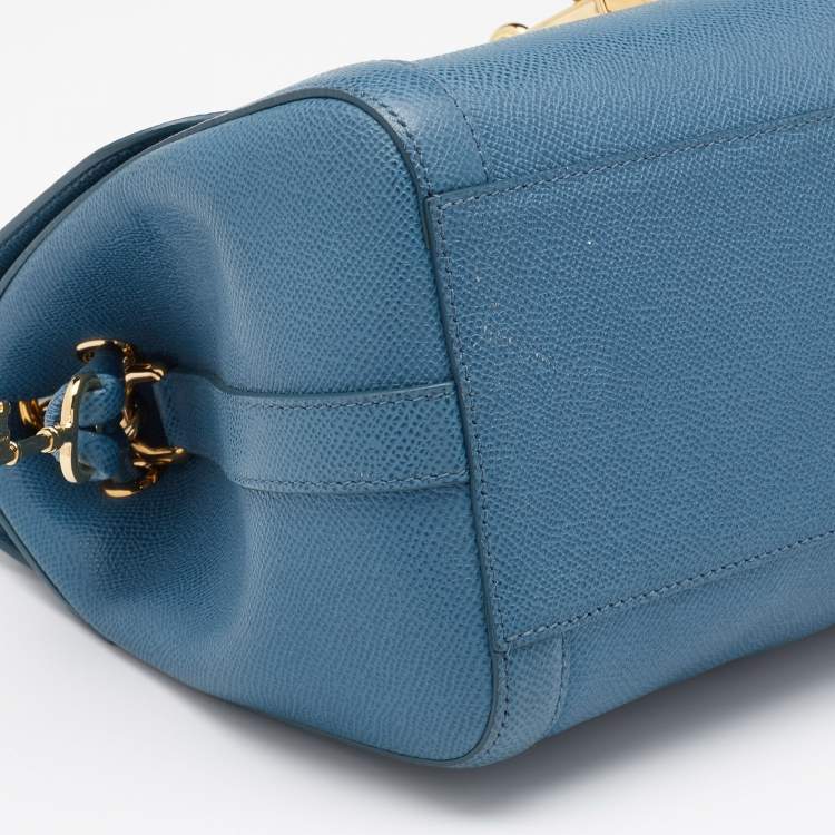 Pre Owned Dolce & Gabbana Blue Leather Padlock Top Handle Bag