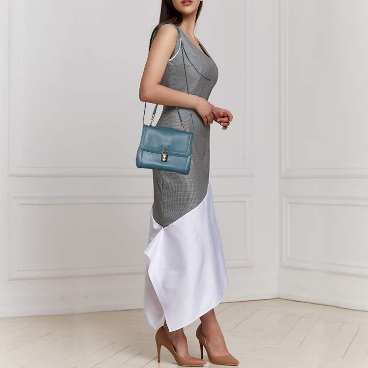 Pre Owned Dolce & Gabbana Blue Leather Padlock Top Handle Bag
