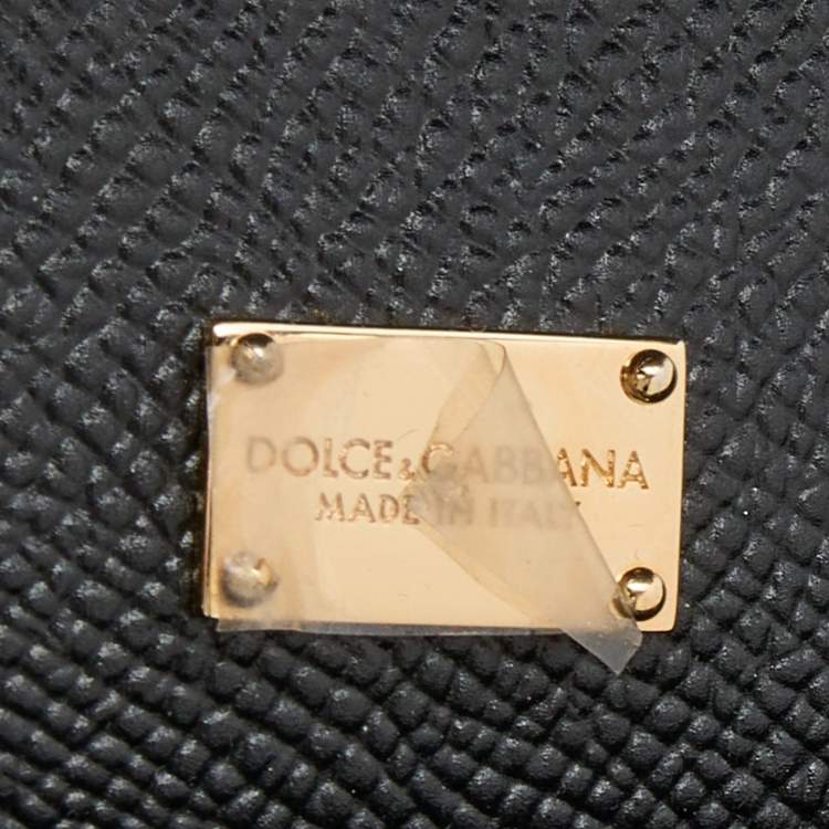 Pre Owned Dolce and Gabbana Black Multicolor Tulip Print Leather Medium Miss Sicily Top Handle Bag