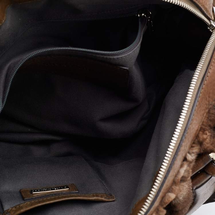 Pre Owned Dolce & Gabbana Beige/Brown Rabbit Fur and Leather Miss Curly Bag