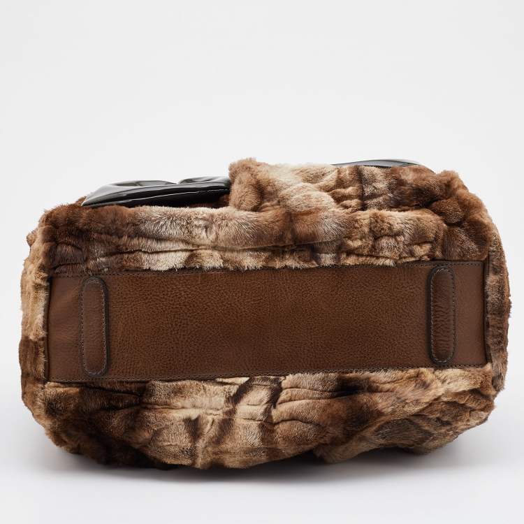 Pre Owned Dolce & Gabbana Beige/Brown Rabbit Fur and Leather Miss Curly Bag