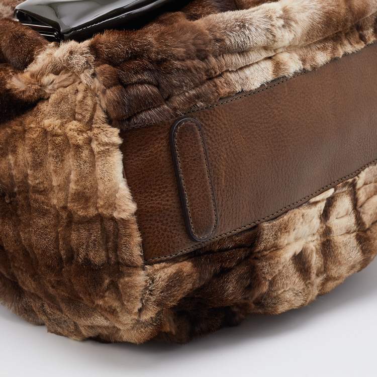 Pre Owned Dolce & Gabbana Beige/Brown Rabbit Fur and Leather Miss Curly Bag