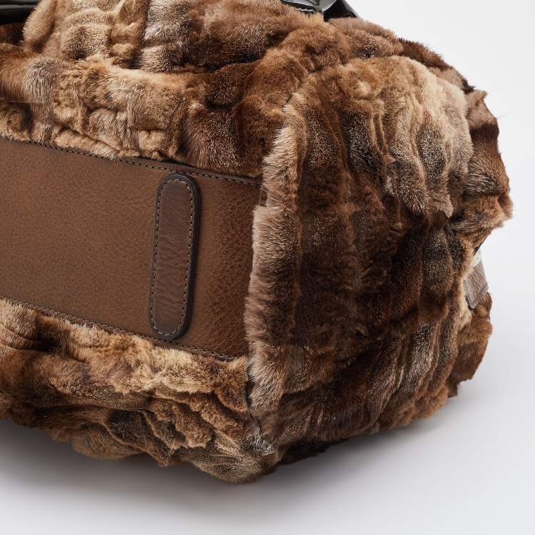 Pre Owned Dolce & Gabbana Beige/Brown Rabbit Fur and Leather Miss Curly Bag