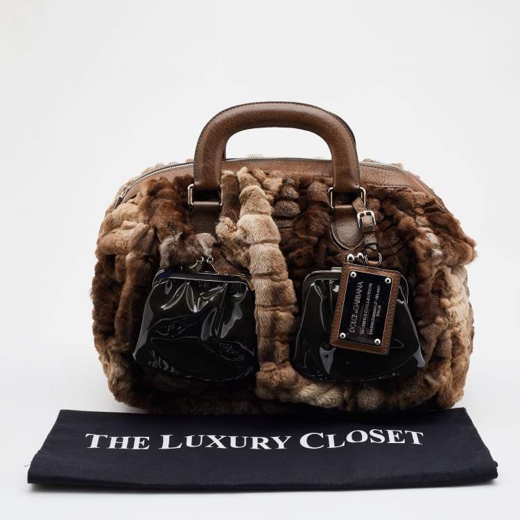 Pre Owned Dolce & Gabbana Beige/Brown Rabbit Fur and Leather Miss Curly Bag