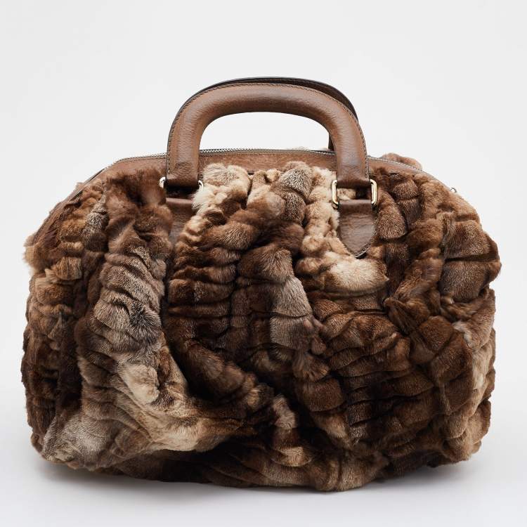 Pre Owned Dolce & Gabbana Beige/Brown Rabbit Fur and Leather Miss Curly Bag