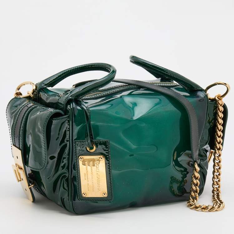 Pre Owned Dolce & Gabbana Green PVC and Patent Leather Chain Satchel
