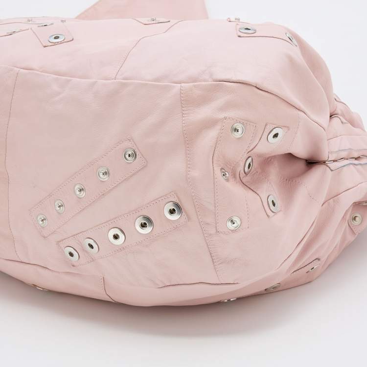 Pre Owned Dolce & Gabbana Pink Leather Drawstring Hobo