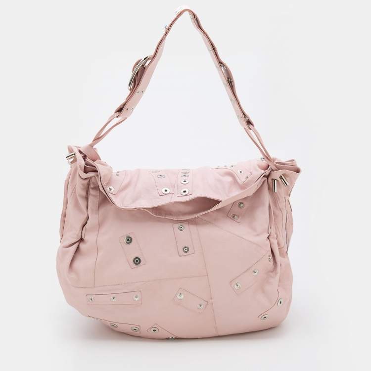 Pre Owned Dolce & Gabbana Pink Leather Drawstring Hobo