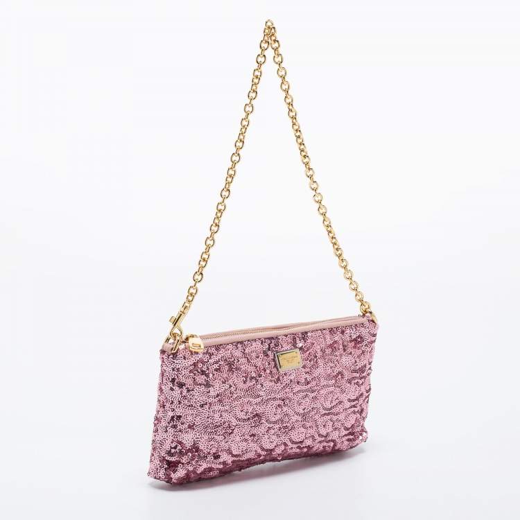 Pre Owned Dolce & Gabbana Pink Sequin Shoulder Bag 
