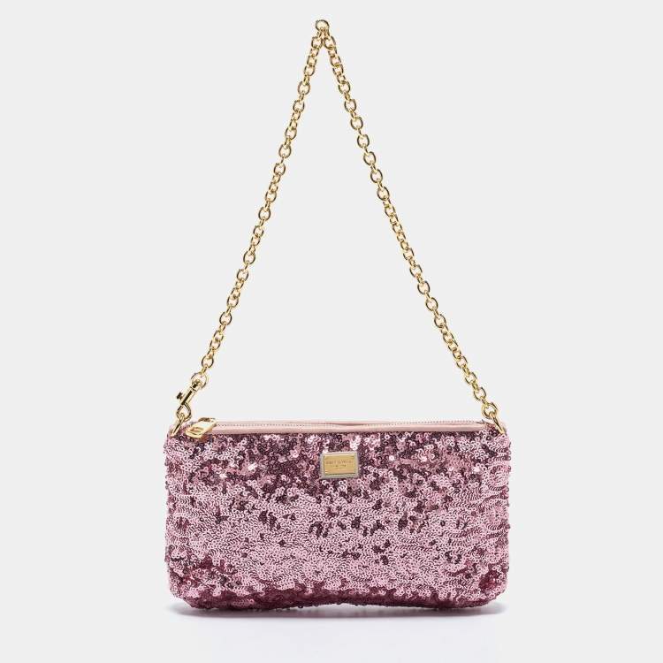 Pre Owned Dolce & Gabbana Pink Sequin Shoulder Bag 