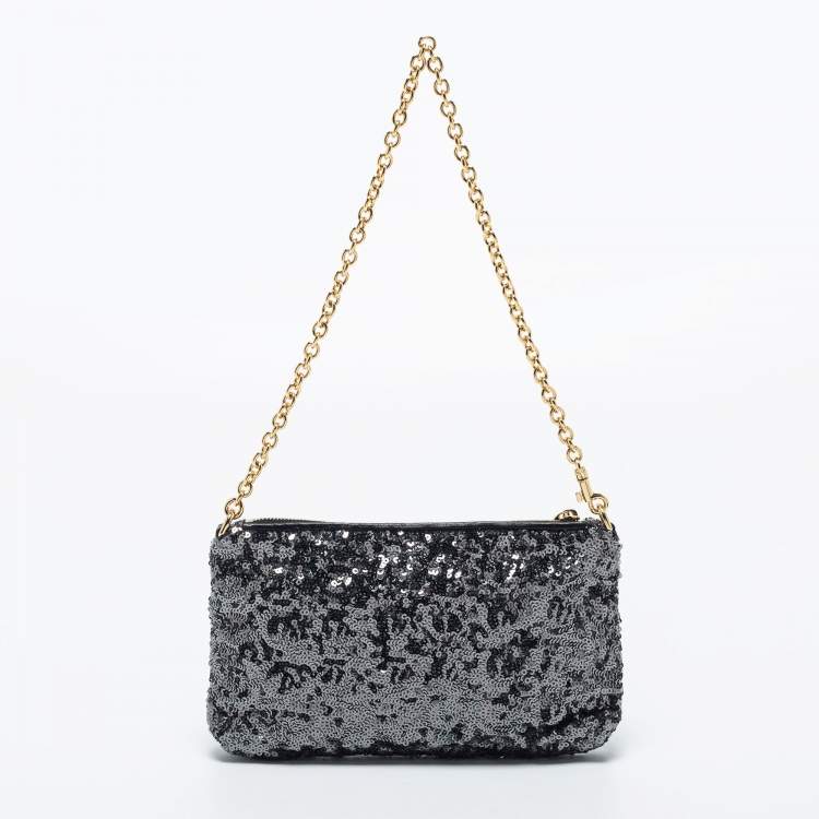 Pre Owned Dolce & Gabbana Grey/Black Sequin Shoulder Bag