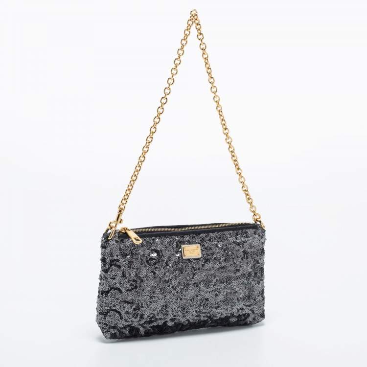 Pre Owned Dolce & Gabbana Grey/Black Sequin Shoulder Bag