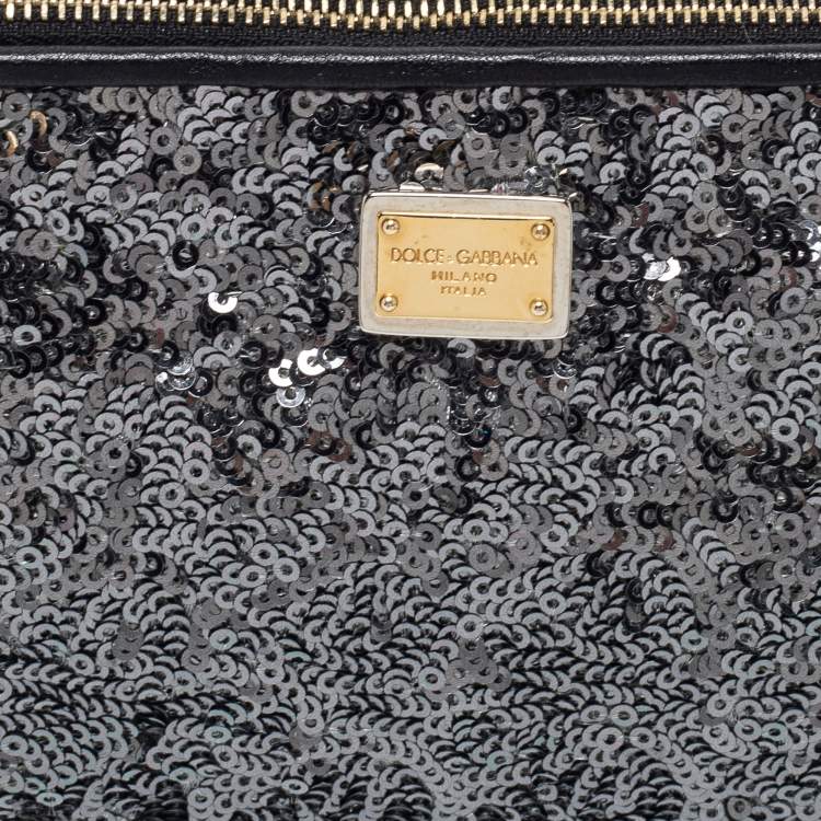 Pre Owned Dolce & Gabbana Grey/Black Sequin Shoulder Bag
