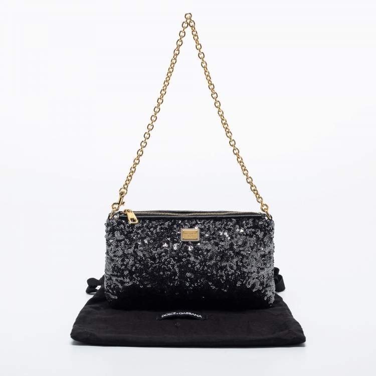 Pre Owned Dolce & Gabbana Grey/Black Sequin Shoulder Bag