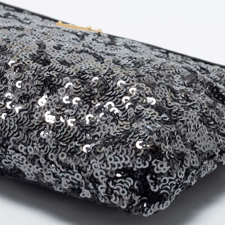 Pre Owned Dolce & Gabbana Grey/Black Sequin Shoulder Bag