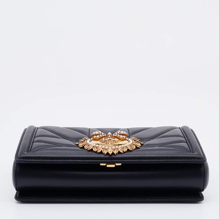 Pre Owned Dolce & Gabbana Black Quilted Leather Devotion Shoulder Bag