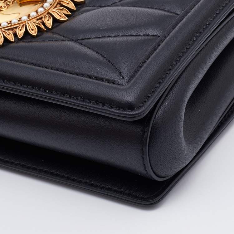 Pre Owned Dolce & Gabbana Black Quilted Leather Devotion Shoulder Bag