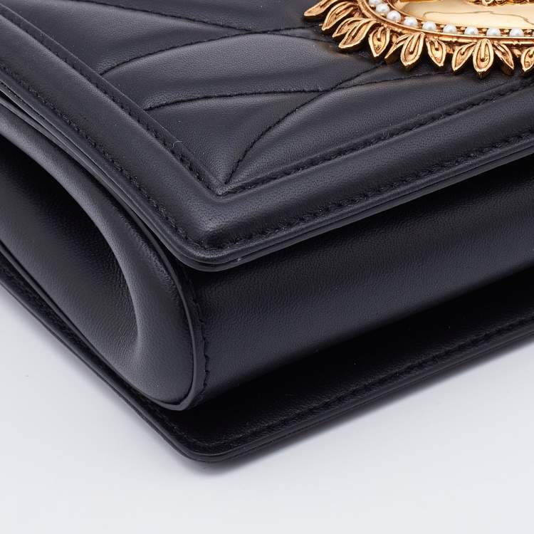 Pre Owned Dolce & Gabbana Black Quilted Leather Devotion Shoulder Bag