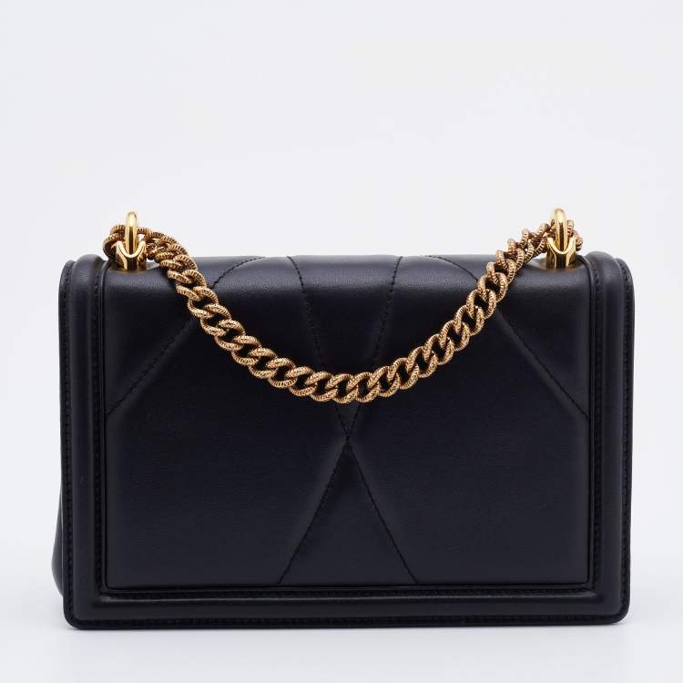 Pre Owned Dolce & Gabbana Black Quilted Leather Devotion Shoulder Bag