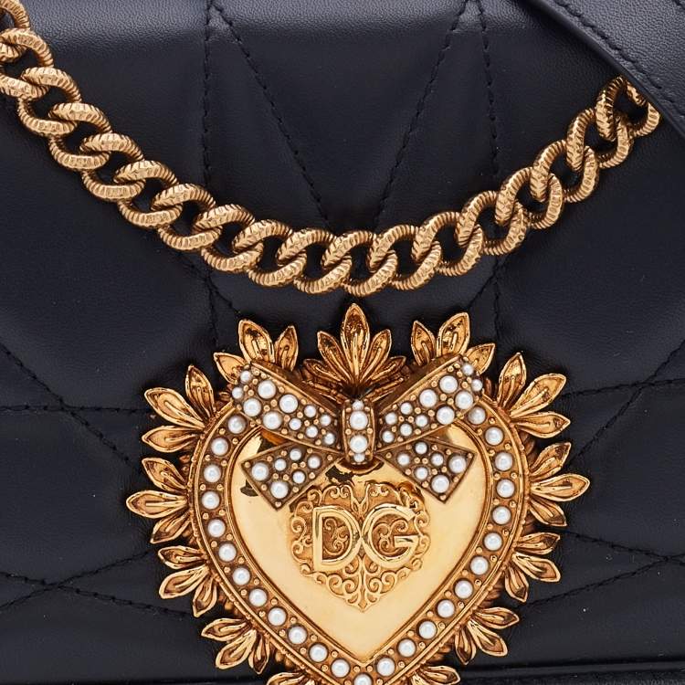 Pre Owned Dolce & Gabbana Black Quilted Leather Devotion Shoulder Bag