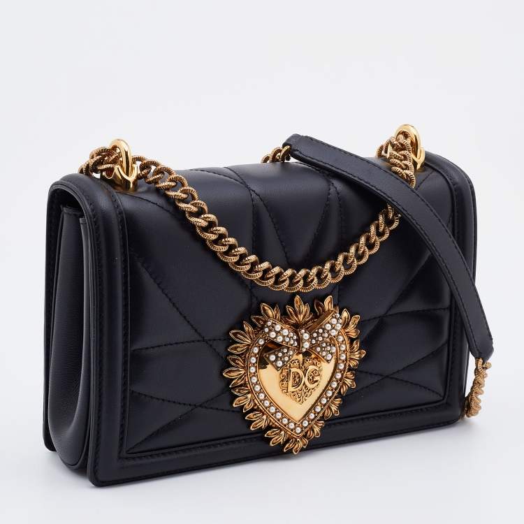 Pre Owned Dolce & Gabbana Black Quilted Leather Devotion Shoulder Bag