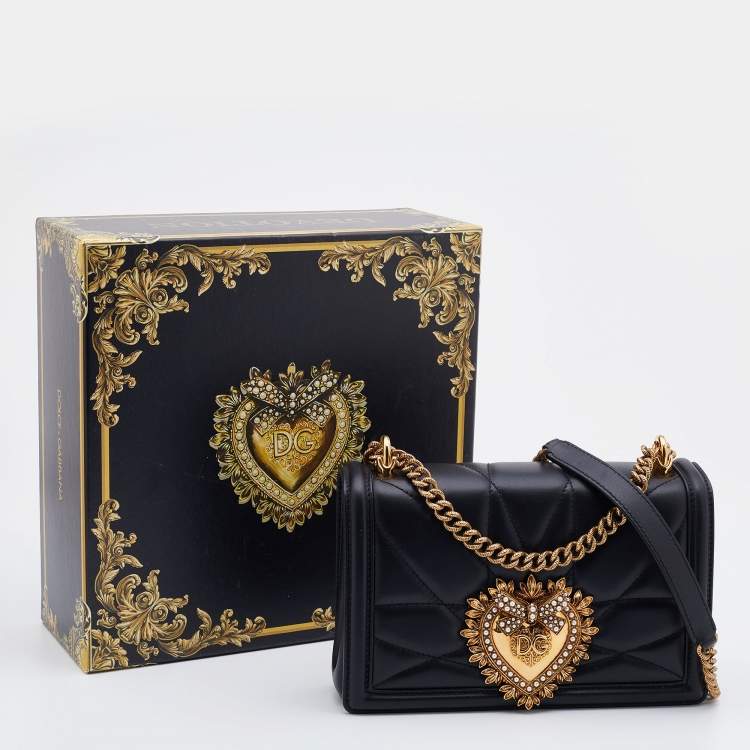 Pre Owned Dolce & Gabbana Black Quilted Leather Devotion Shoulder Bag