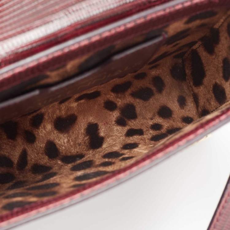 Pre Owned Dolce & Gabbana Burgundy Lizard Embossed Leather DG Millenials Crossbody Bag