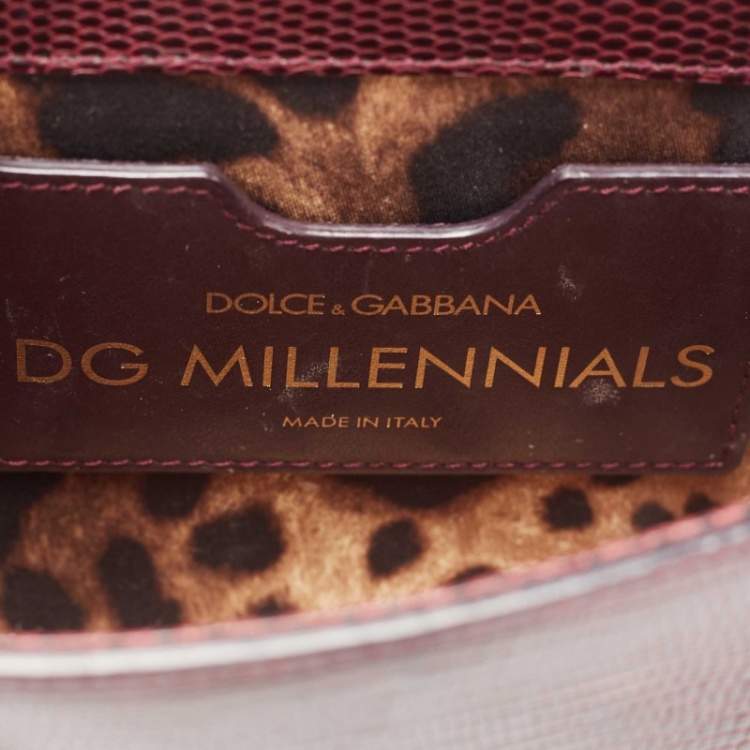 Pre Owned Dolce & Gabbana Burgundy Lizard Embossed Leather DG Millenials Crossbody Bag