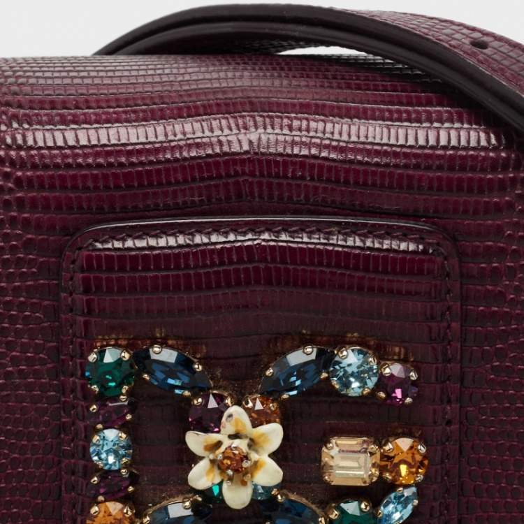 Pre Owned Dolce & Gabbana Burgundy Lizard Embossed Leather DG Millenials Crossbody Bag