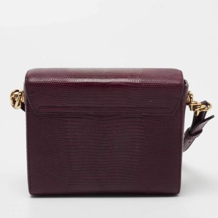 Pre Owned Dolce & Gabbana Burgundy Lizard Embossed Leather DG Millenials Crossbody Bag
