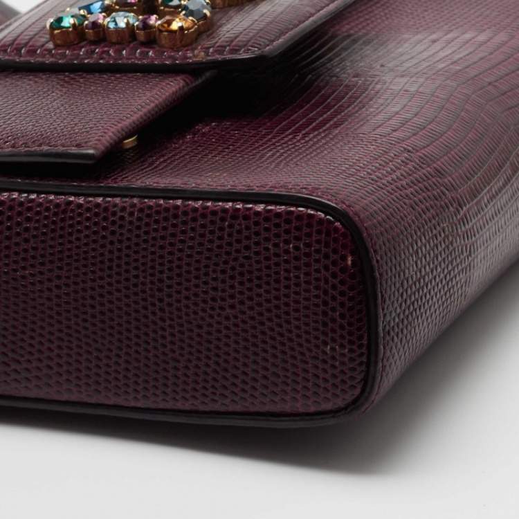 Pre Owned Dolce & Gabbana Burgundy Lizard Embossed Leather DG Millenials Crossbody Bag