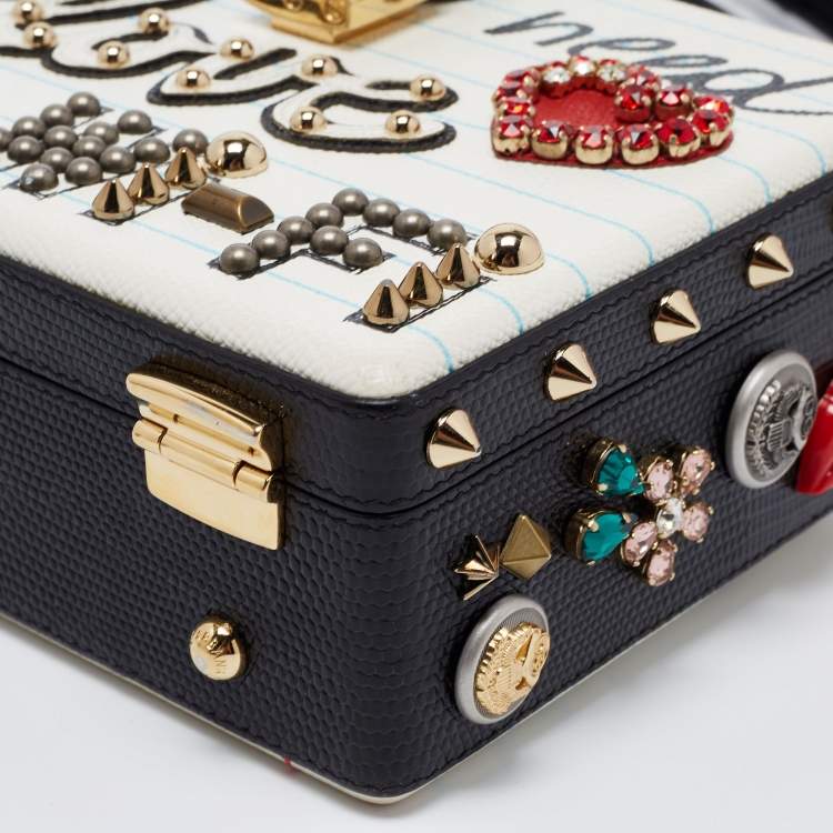 مملوكة مسبقًا Dolce & Gabbana White/Black Embellished Leather Dolce Box Bag