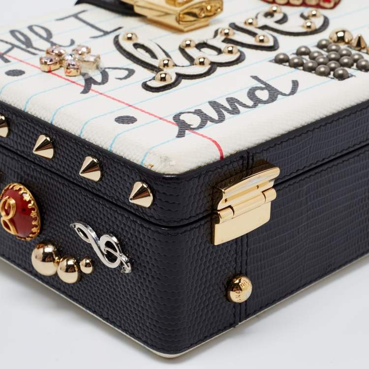 مملوكة مسبقًا Dolce & Gabbana White/Black Embellished Leather Dolce Box Bag