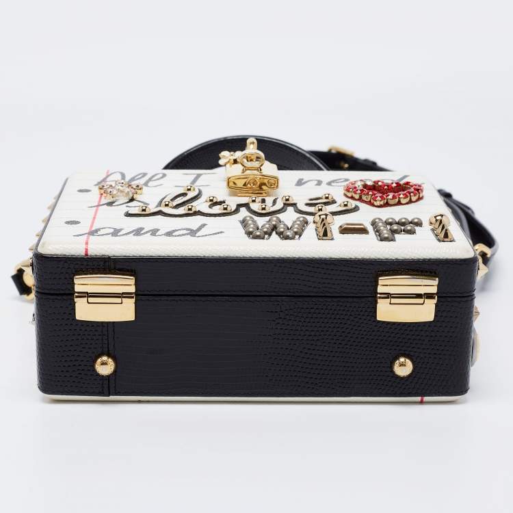 مملوكة مسبقًا Dolce & Gabbana White/Black Embellished Leather Dolce Box Bag