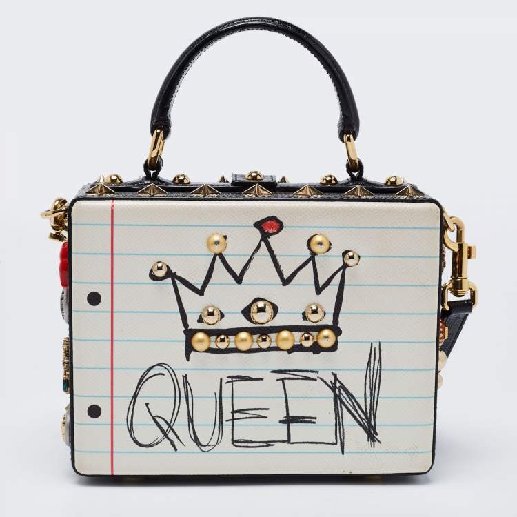 مملوكة مسبقًا Dolce & Gabbana White/Black Embellished Leather Dolce Box Bag