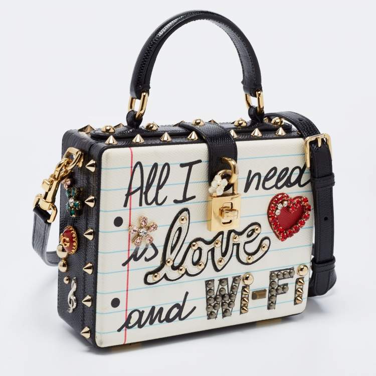 مملوكة مسبقًا Dolce & Gabbana White/Black Embellished Leather Dolce Box Bag