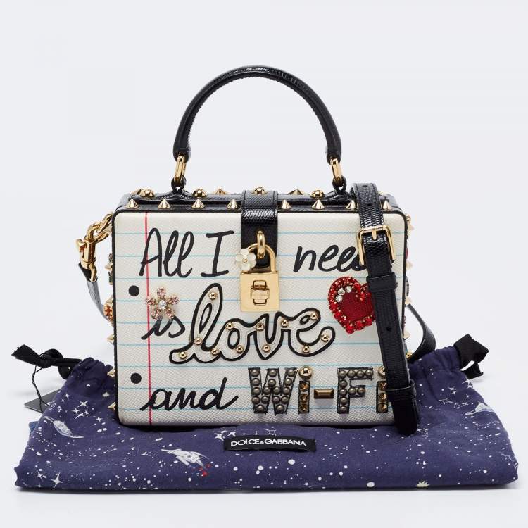 مملوكة مسبقًا Dolce & Gabbana White/Black Embellished Leather Dolce Box Bag